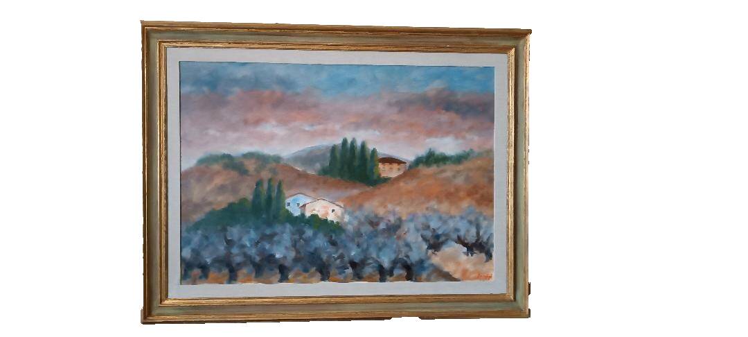 Large oil on canvas Marino Scardigli (1921-2005) - Tuscan landscape 124x94 cm