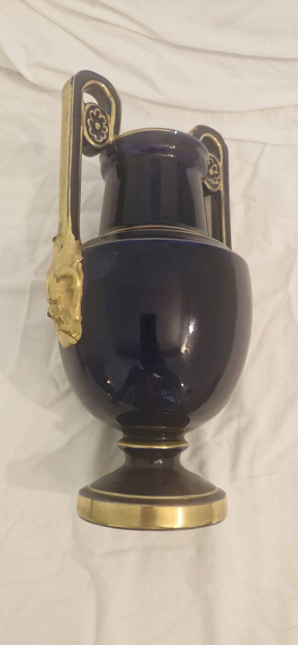 Vase amphore bleu cobalt et or