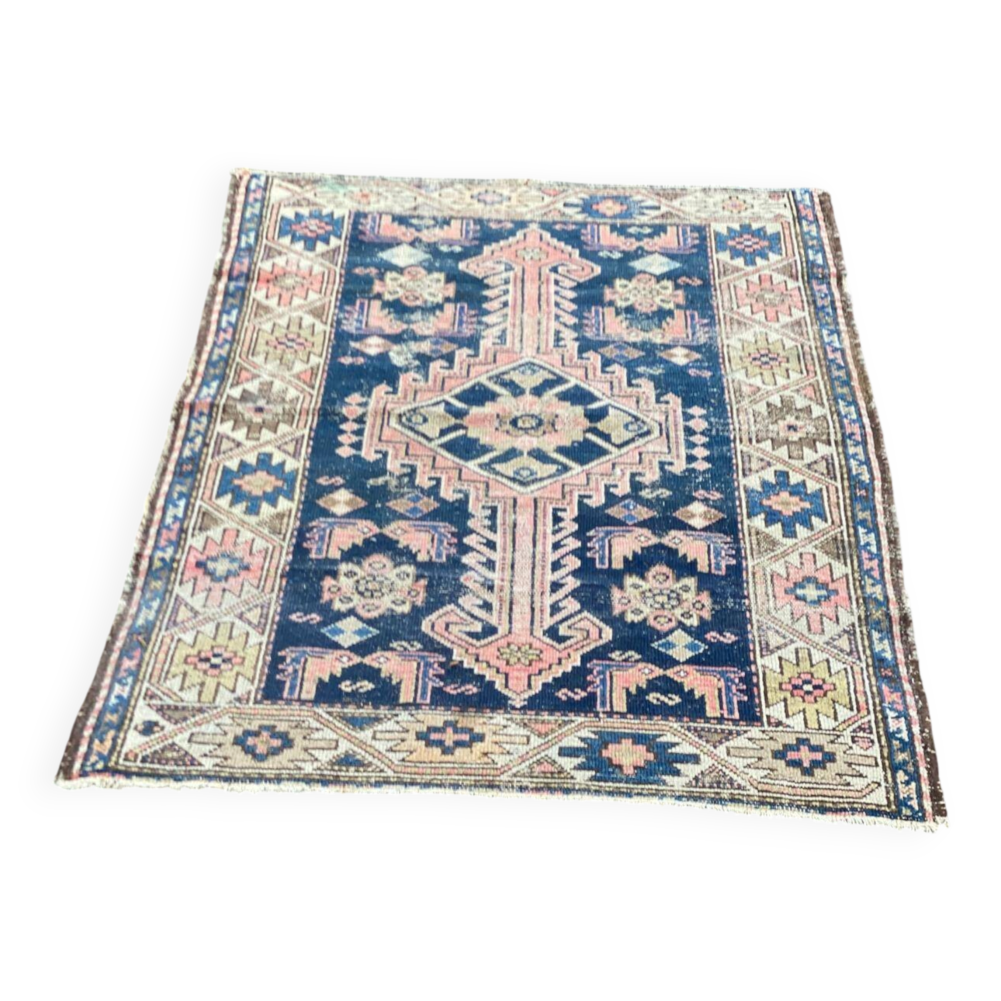 Turkish Shirvan Persian rug in knotted blue wool, 100x160cm.