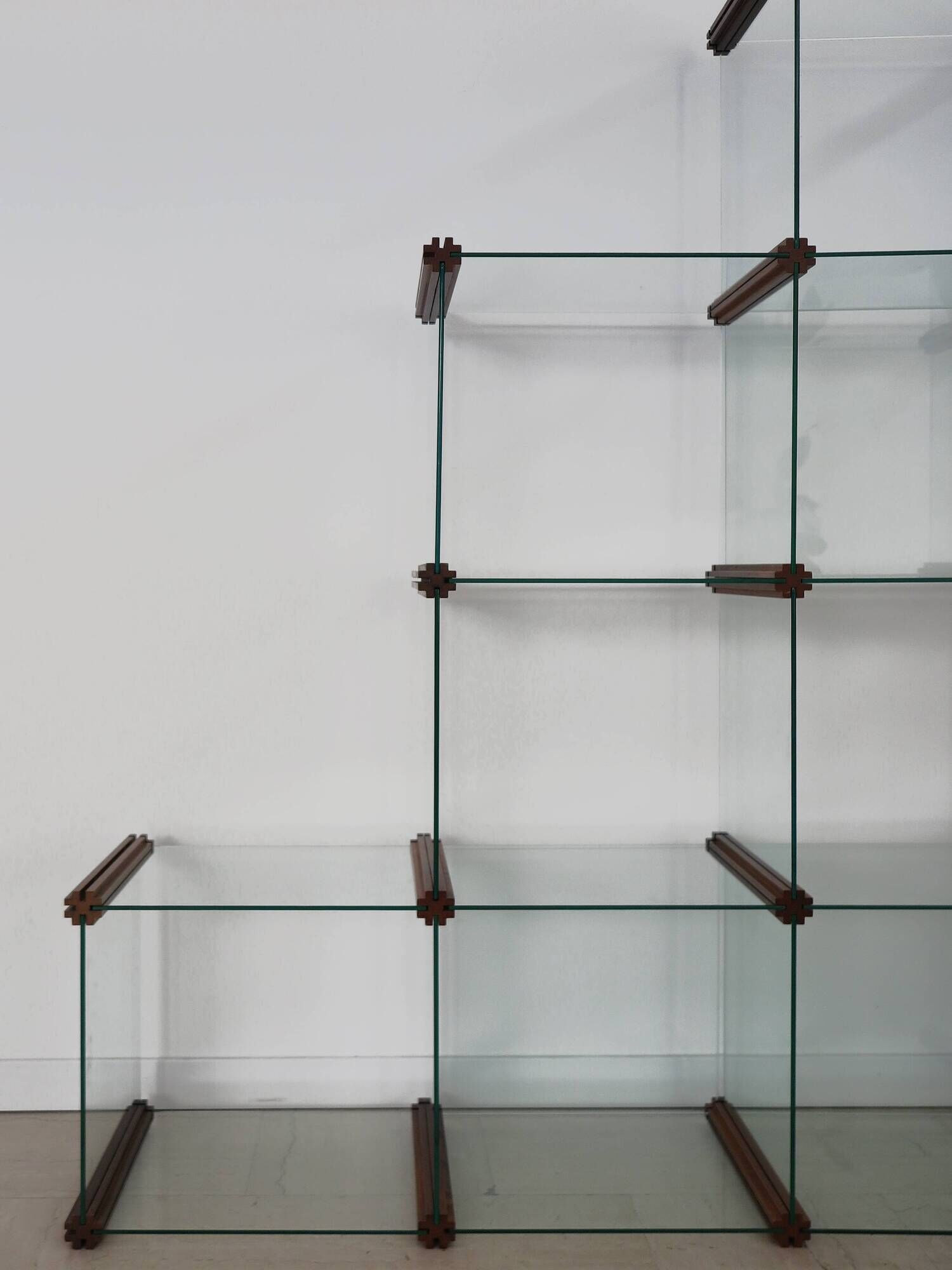 Gallotti & Radice Italian glass and wood bookcase 1980s