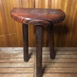 Vintage half moon wooden tripod milking stool #a580