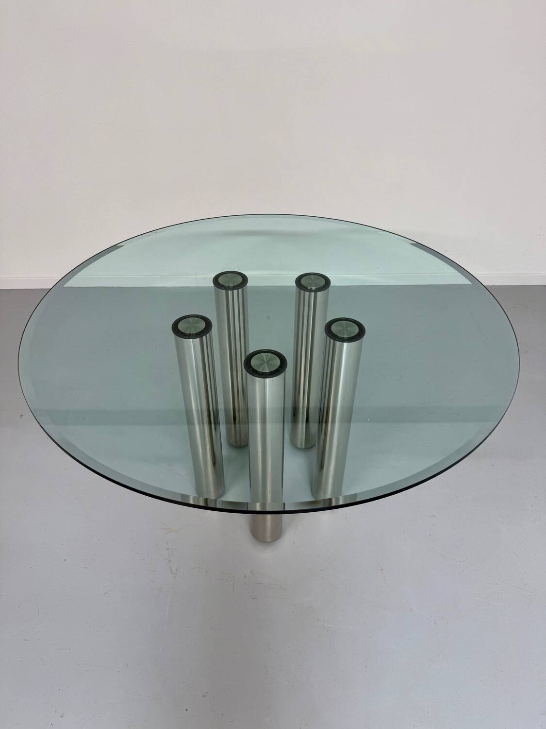Table repas ronde verre et métal design italien des années 80 vintage
