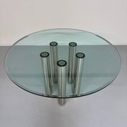 Round glass and metal dining table, Italian design from the 80s, vintage