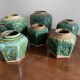 Deep green and light blue glazed hexagonal Shiwan ware ginger jar (collection of six jars, different sizes, floral designs)