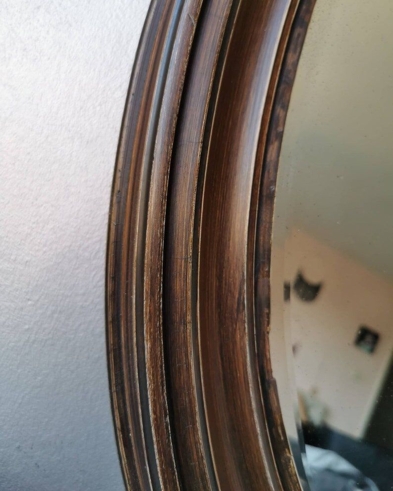 Vintage oval wooden mirror, 1970 (82 cm x 55 cm)