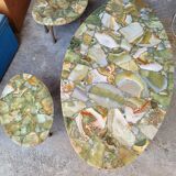 Coffee table in aragonite and its 2 nesting tables