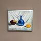 Huile sur toile "Nature morte avec bouteille bleue" par inconnu, vintage et encadrée.