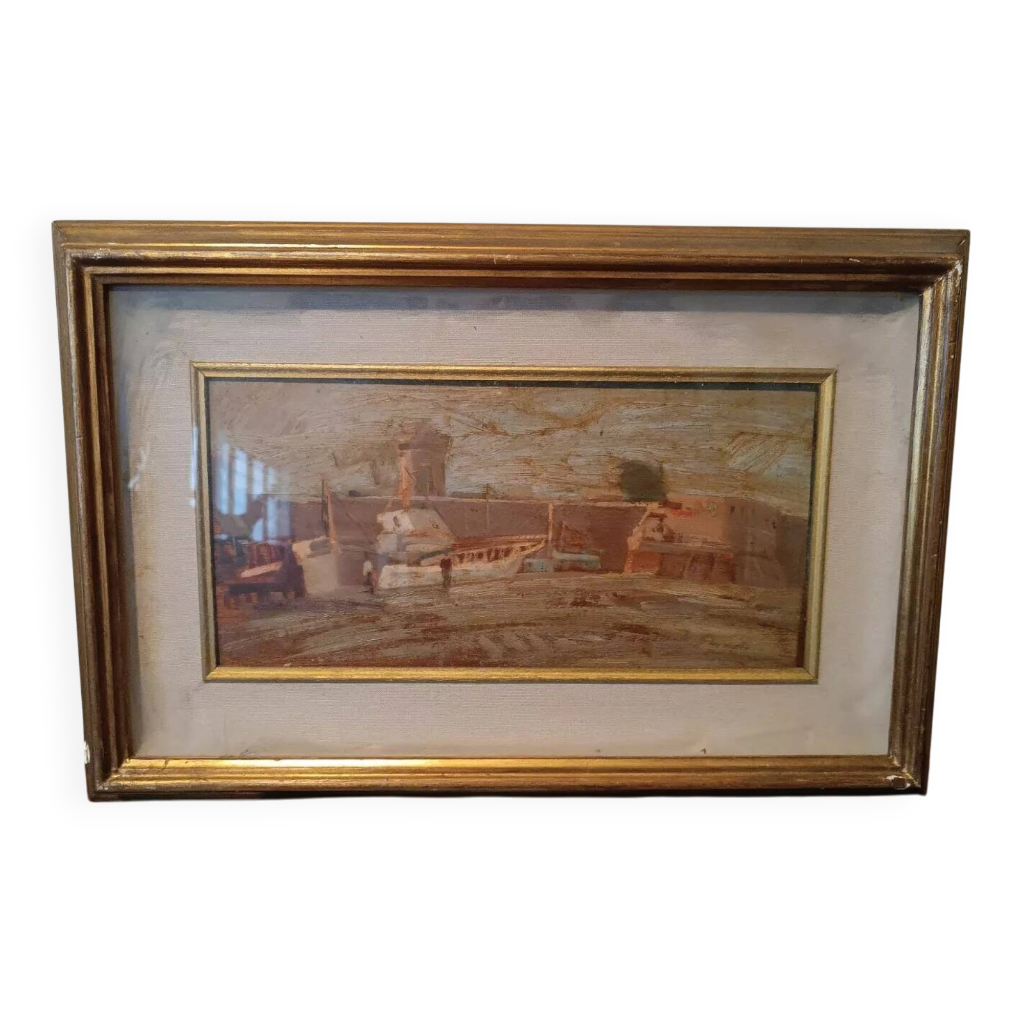 oil painting on panel signed and dated - seascape - harbor