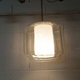 Chandelier 1930 double Opaline blown glass brass and copper