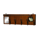 Vintage wooden wall coat rack mirror from the 1960s.
