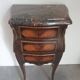 Antique marquetry bedside table, marble top