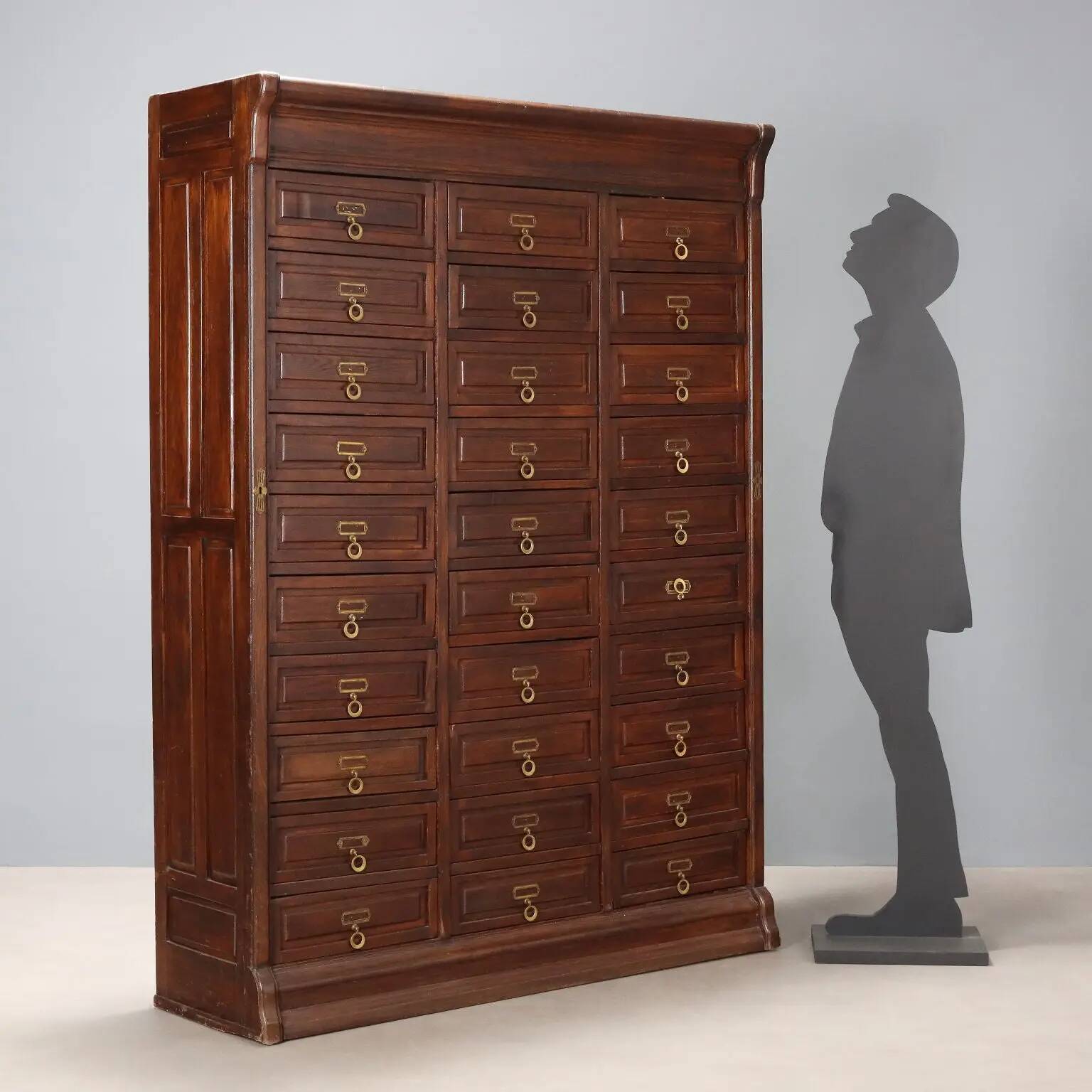 Antique oak commode stained walnut, 30 drawers, 20th century