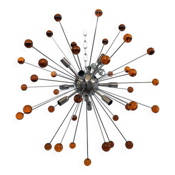 Lustre spoutnik en verre de murano ambre « star »