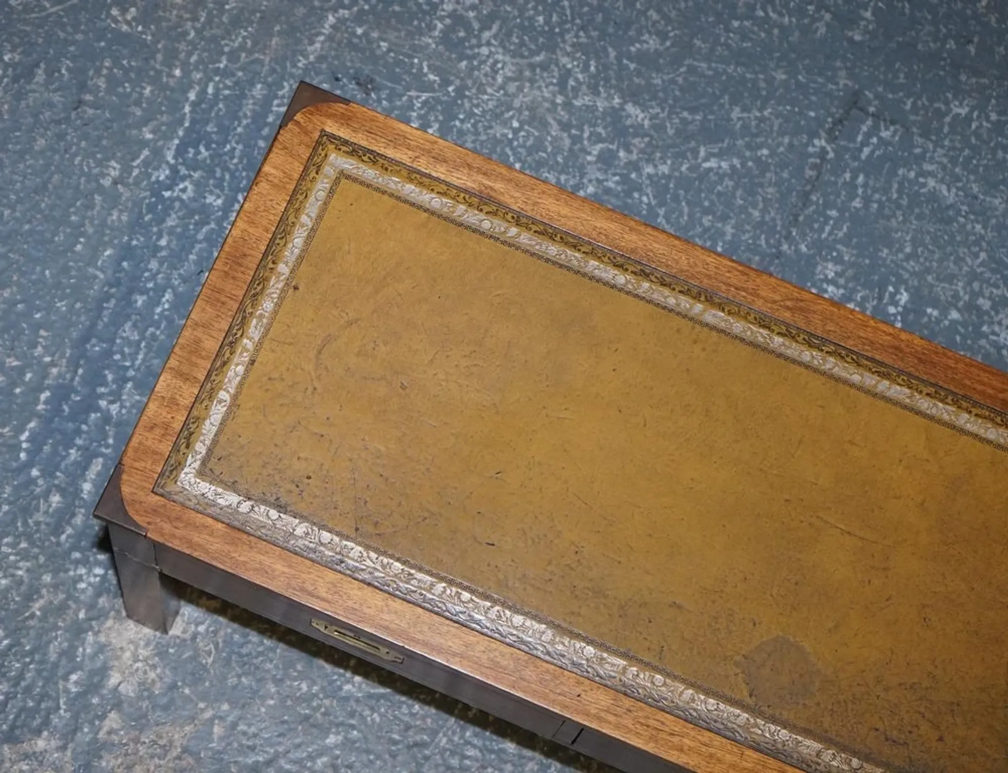 Coffee Table Military Campaign with Brown Leather Top from Harrods London