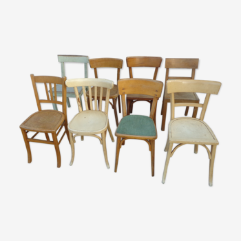 Set of 8 mismatched bistro chairs