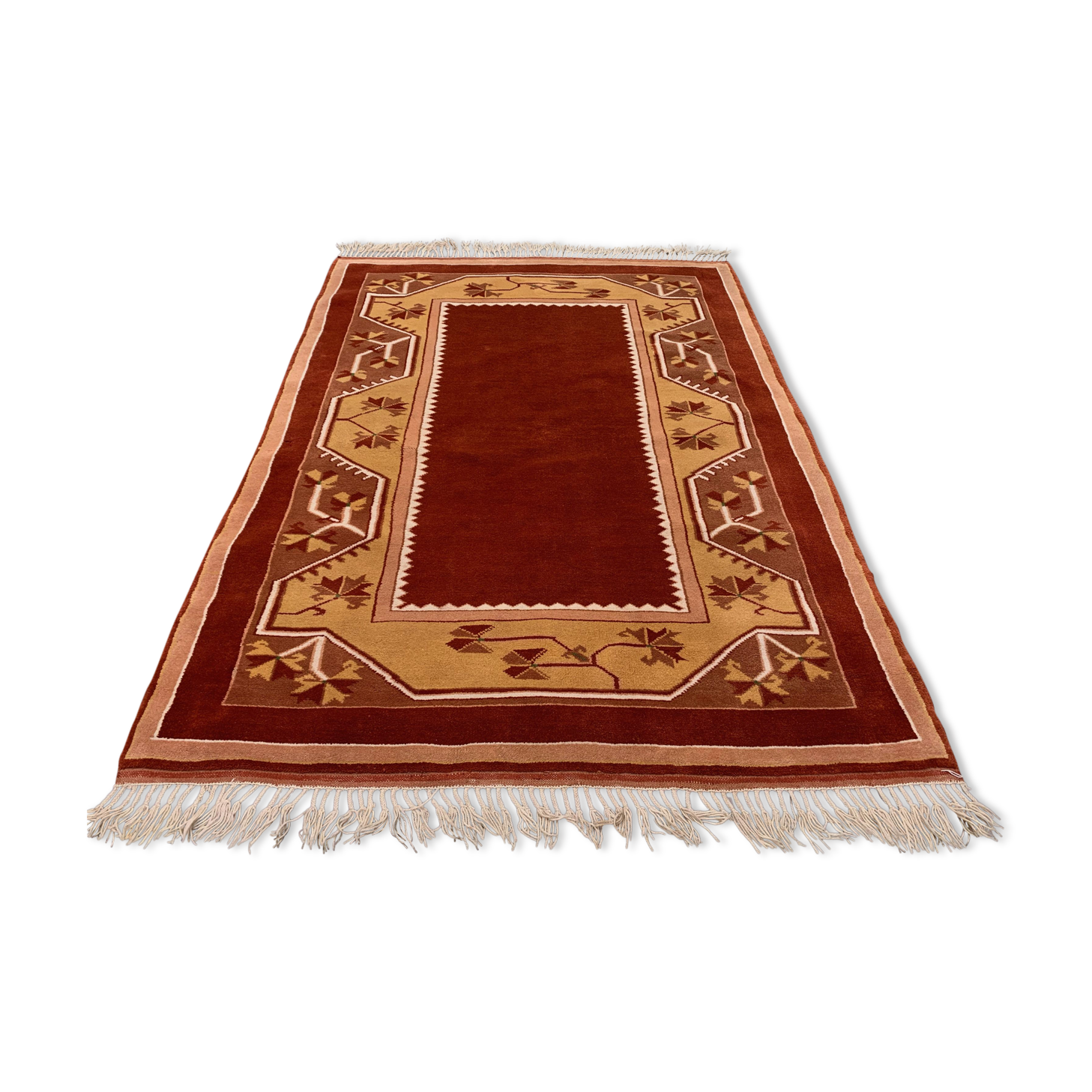 Old Turkish Milas Rug 200x142 cm vintage carpet Ushak Region Beige Rust Medium