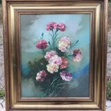 Vintage 20th Century Blooming Bouquet Still Life Oil Painting on Canvas