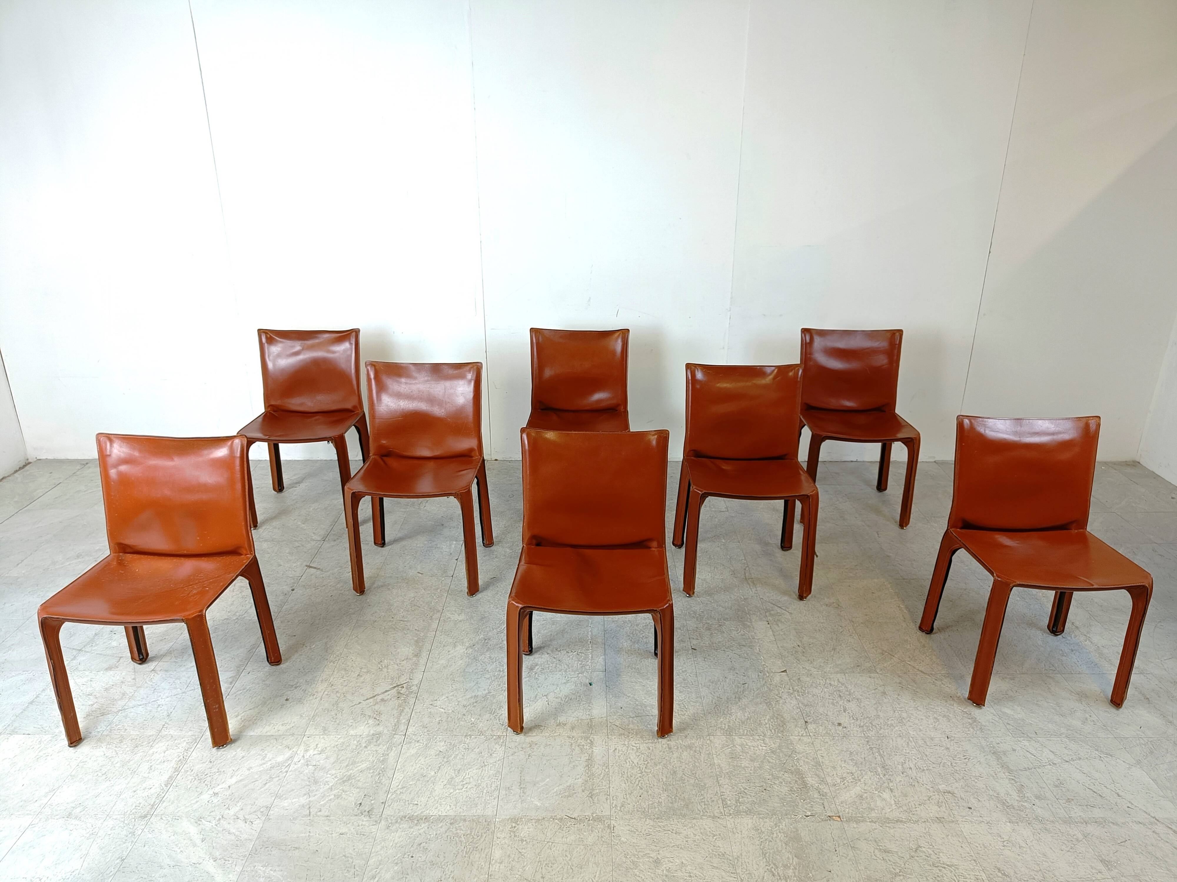 Red leather dining chairs Italy, 1970s - set of 8