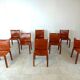 Red leather dining chairs Italy, 1970s - set of 8