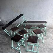 Vintage industrial benches and stools, set of 9, 1950s–1960s