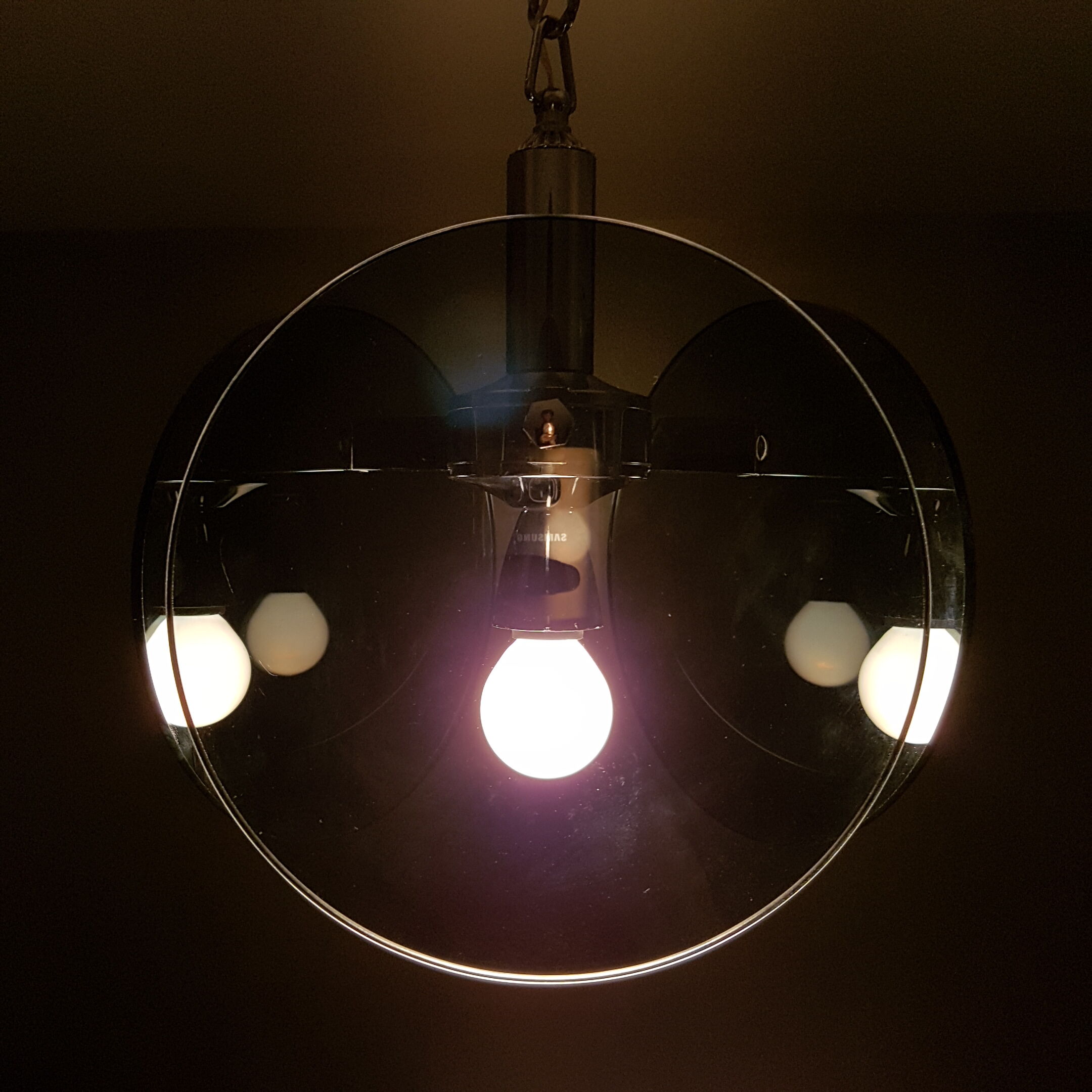 Metal chrome and smoked glass chandelier