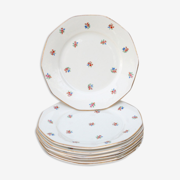 6 assiettes plates motif petites fleurs signé sarreguemines
