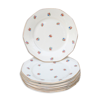 6 assiettes plates motif petites fleurs signé sarreguemines