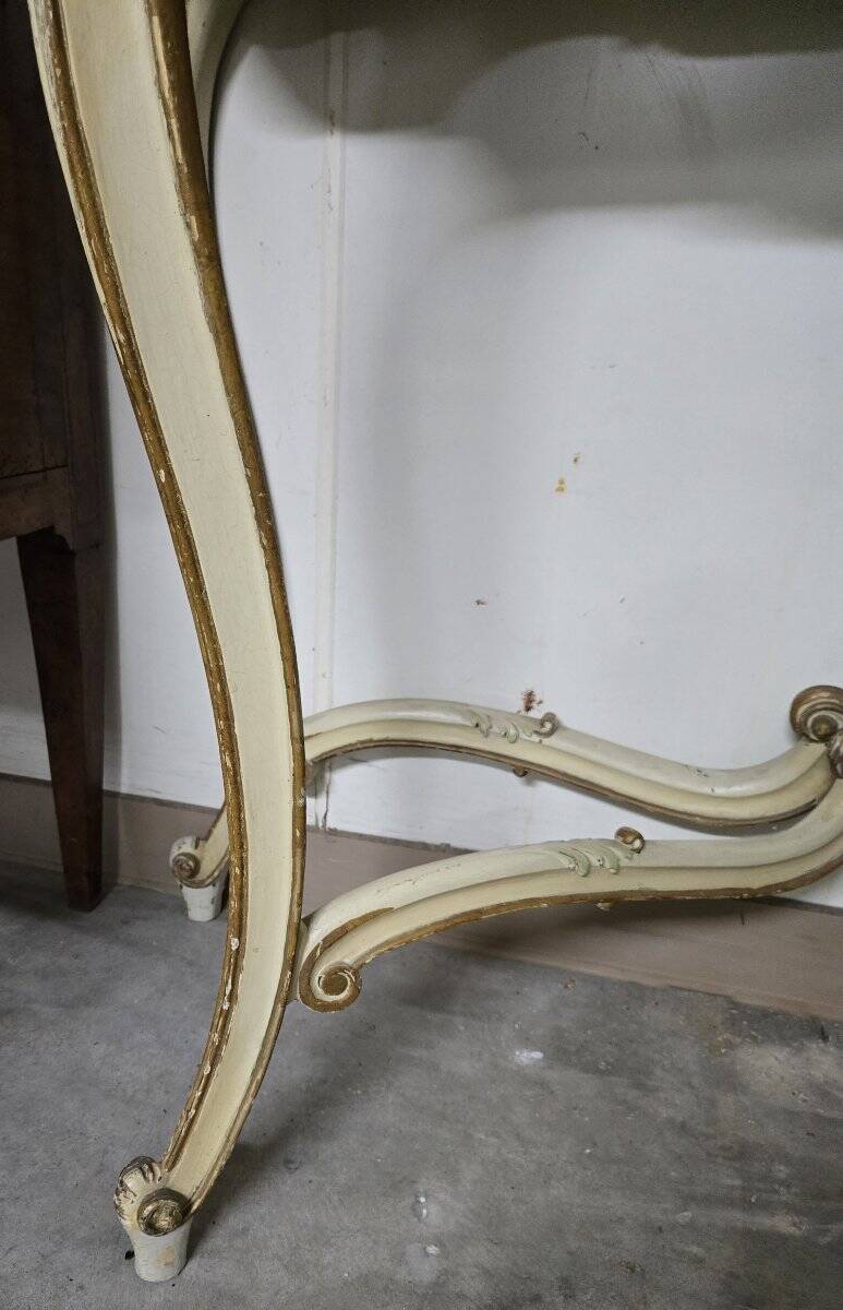 Console + grand miroir de style Louis XV en bois laqué et doré