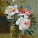 Peinture huile nature morte bouquet de pivoines XIXème