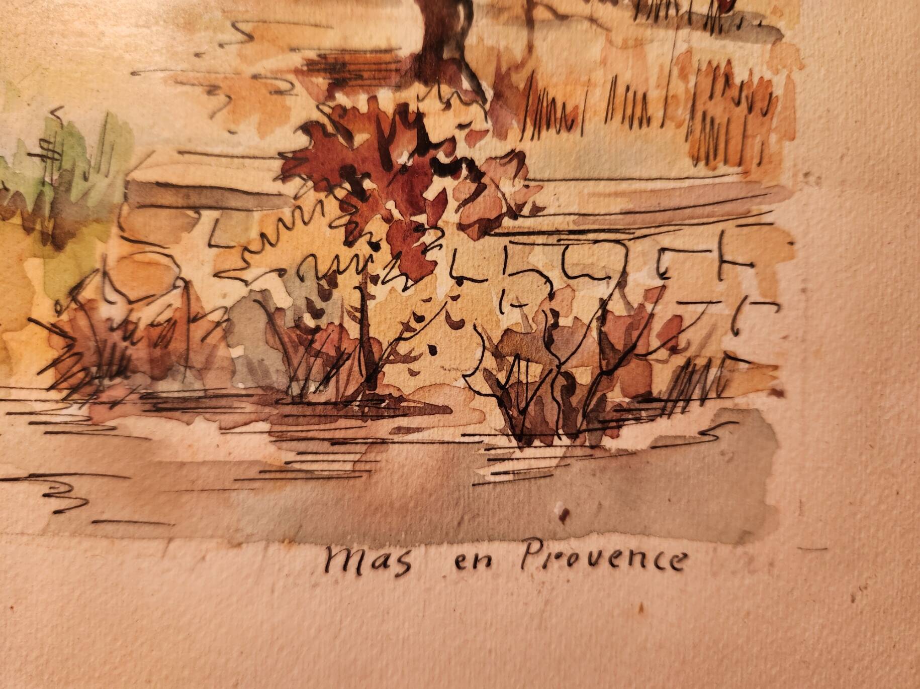 Watercolour painting of Mas en Provence, signed.