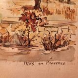Watercolour painting of Mas en Provence, signed.