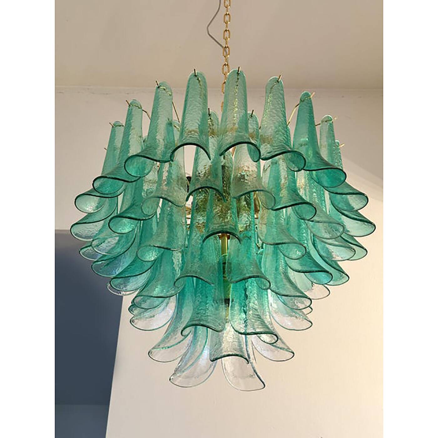 Mid-Century Modern Style Green-Wather "Sella" Petali Chandelier in Mazzega