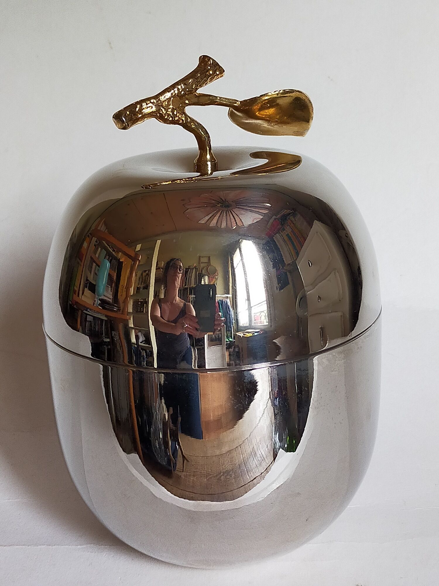 Apple ice bucket in silver metal signed Daniel CREGUT vintage