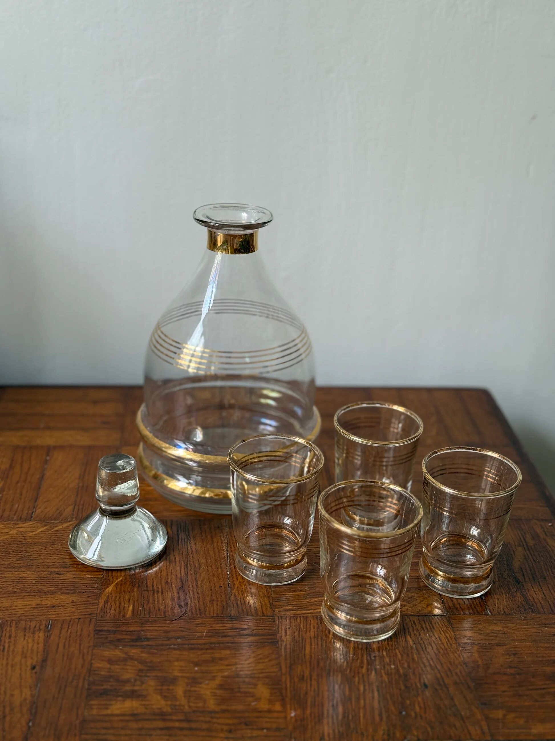 Vintage liqueur service with gold trim