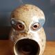Old sandstone candle holder signed owl shape