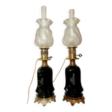 Pair of Napoleon III bronze and glass lamps