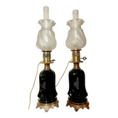 Pair of Napoleon III bronze and glass lamps
