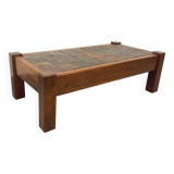 Vintage Brutalist Oak and Slate Coffee Table from the 60s-70s