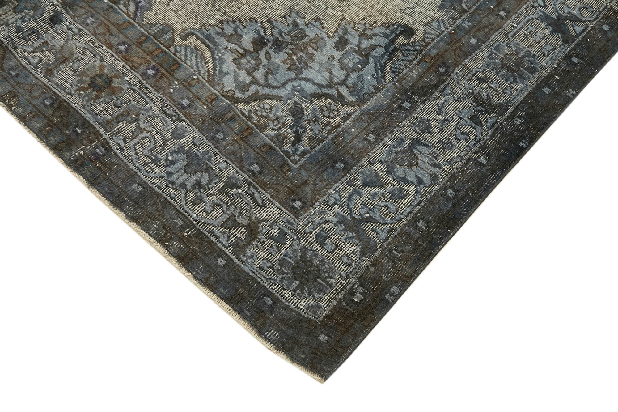Handmade distressed oriental 1980s 203 cm x 324 cm grey rug