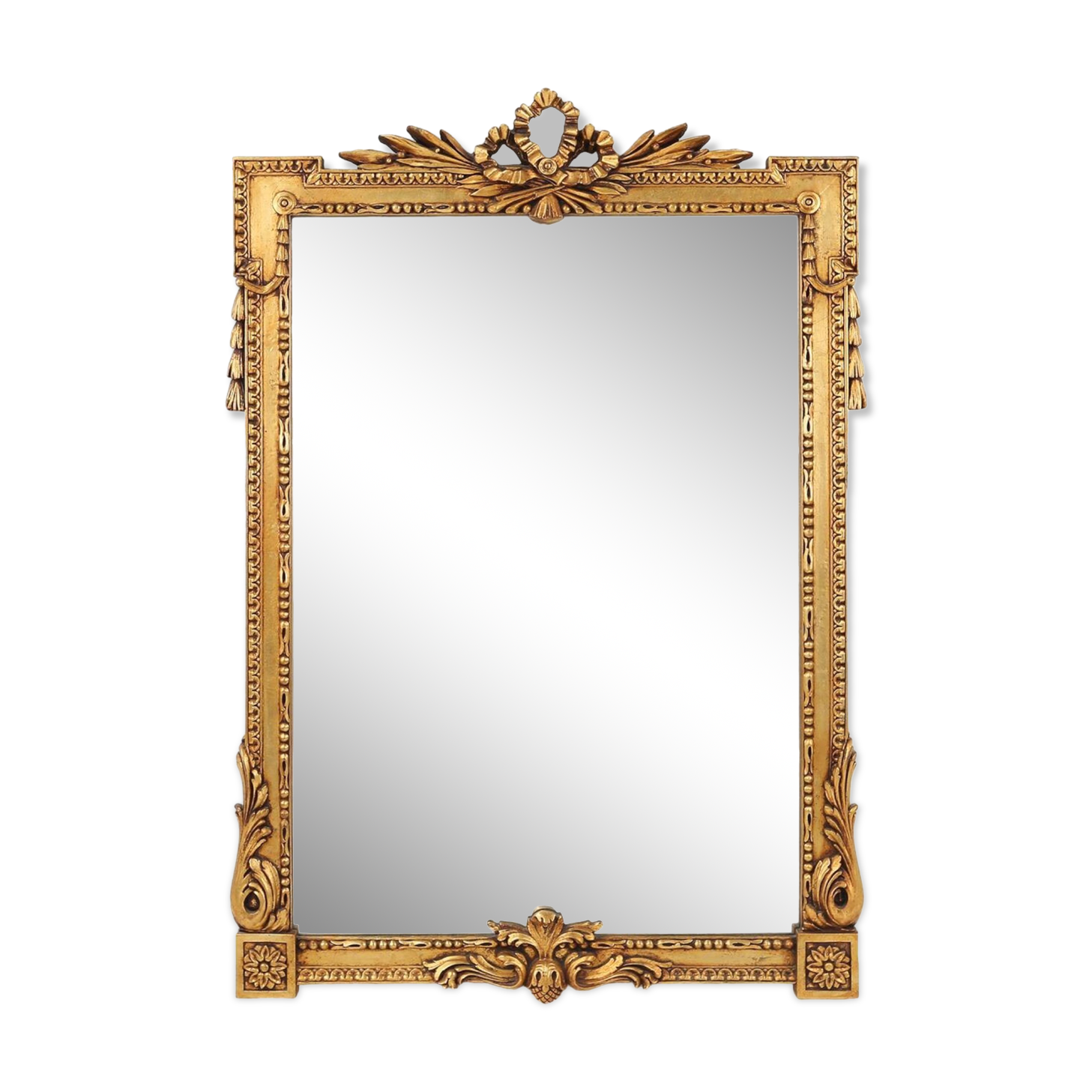 Highly decorated gilted carved wooden wall mirror, Belgium ca. 1950