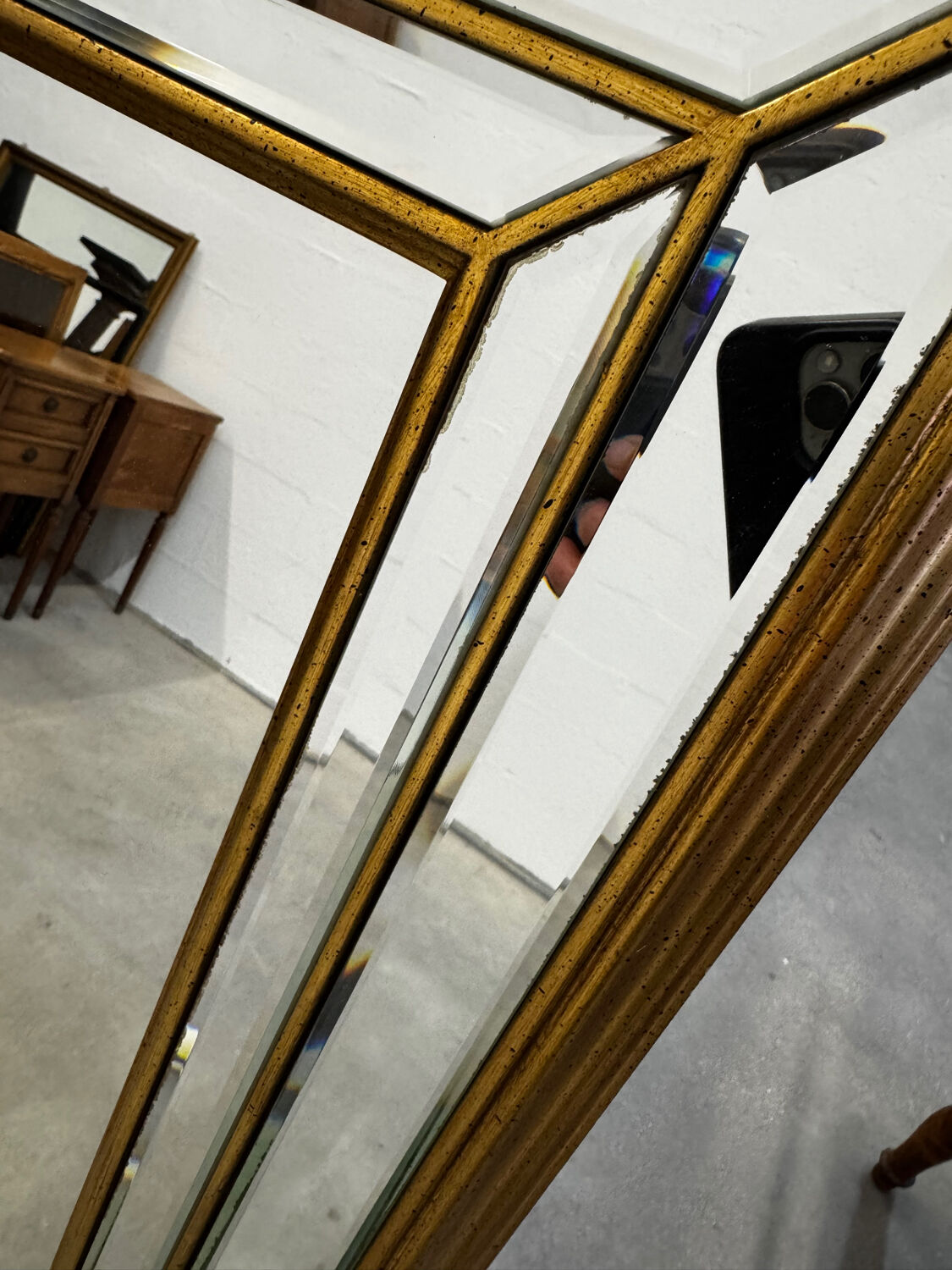 Deknudt Mirror Large Format with Triple Frame in Gold Wood Art Deco