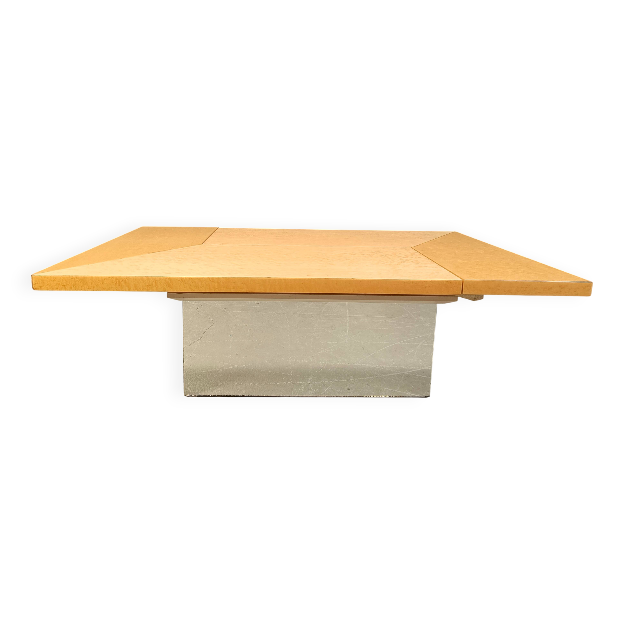 Vintage hidden bar coffee table by Paul michel in ash wood, 1970s