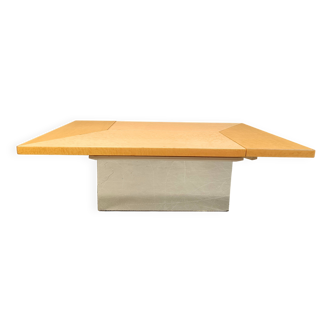 Vintage hidden bar coffee table by Paul michel in ash wood, 1970s