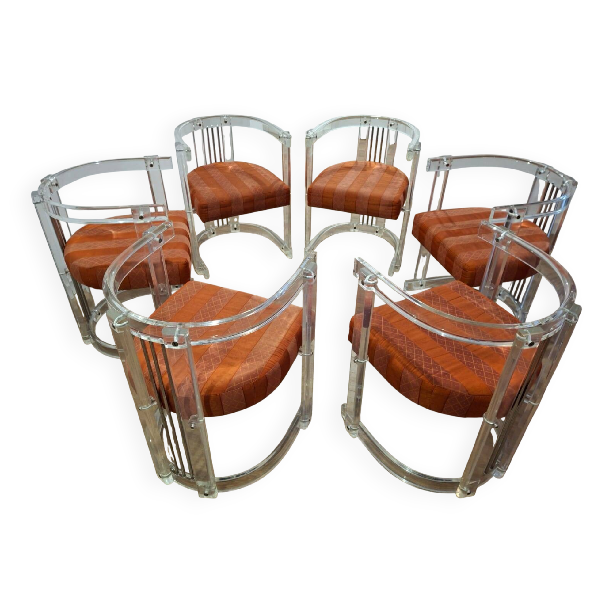 Set of 6 Acrylic and Chrome Chairs, Italy, 1970s