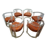 Set of 6 Acrylic and Chrome Chairs, Italy, 1970s