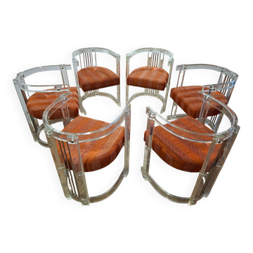 Set of 6 Acrylic and Chrome Chairs, Italy, 1970s