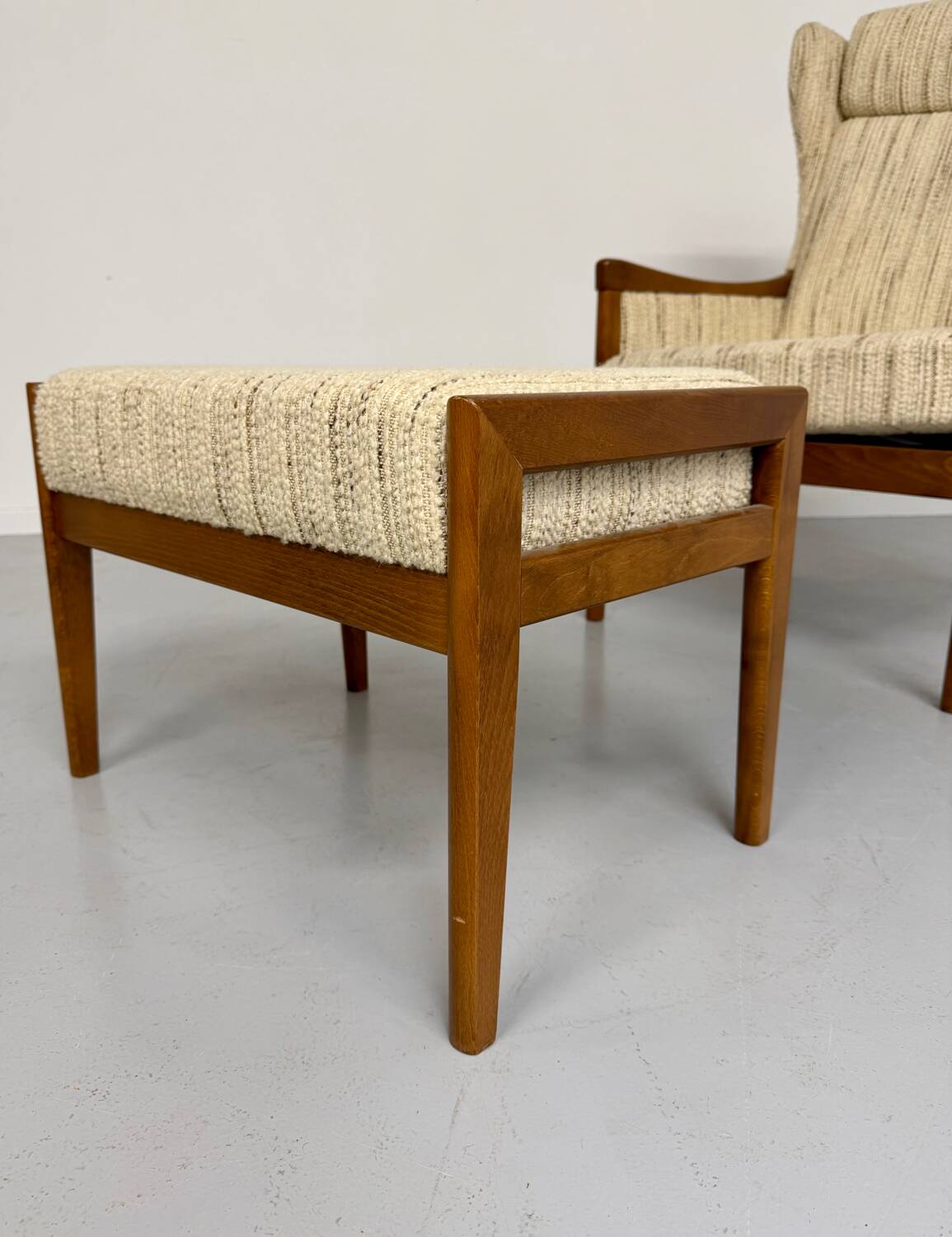 Vintage Casala wingback armchair with ottoman, 1970s design