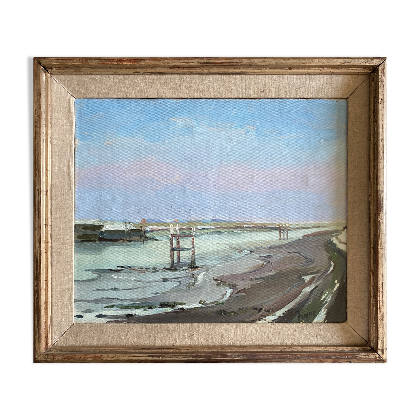 Painting "La Lagune" Marine Seaside signed and frame