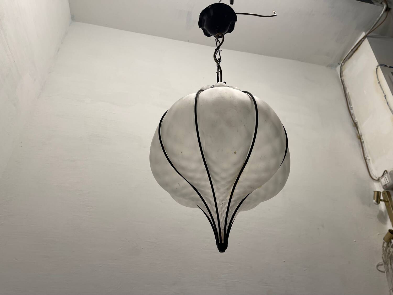 Wrought Iron Murano Glass Light Pendant 1980’s