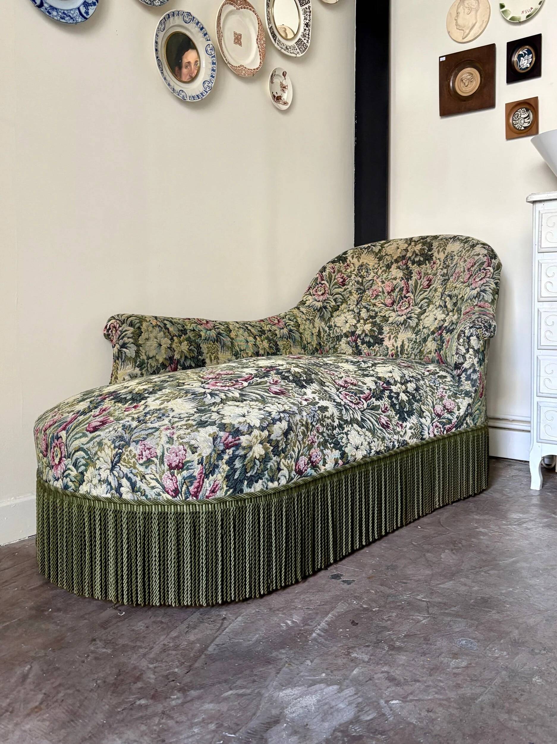 Floral cotton jacquard chaise longue